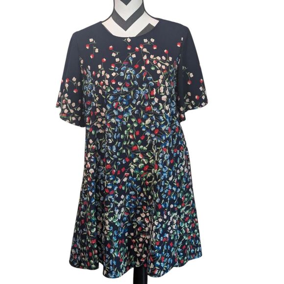 Uncle Frank Black Floral Mini Dress M Flutter Sleeve Keyhole Back Cottagecore - Picture 1 of 6